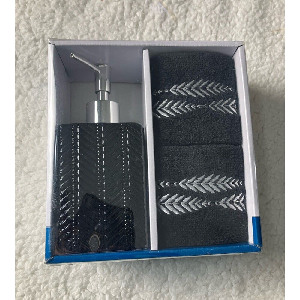 Modern Black Lotion Pump & Finger Towels Set – Stylish Bathroom Upgrade